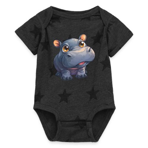 Cute Cartoon Baby Hippo with Big Innocent Eyes - Baby 5 Star Print One Piece