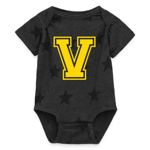 Letter V – Capital Athletic Alphabet Monogram - Baby 5 Star Print One Piece