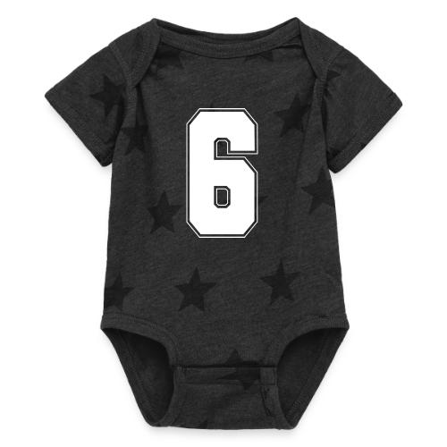 White Number 6 – Varsity Font - Baby 5 Star Print One Piece