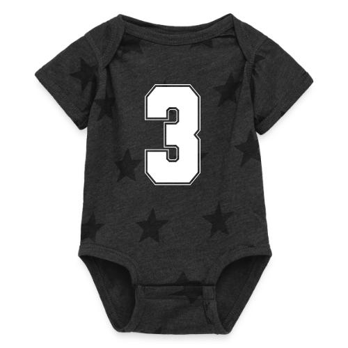 White Number 3 – Varsity Font - Baby 5 Star Print One Piece