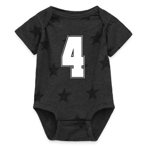 White Number 4 – Varsity Font - Baby 5 Star Print One Piece