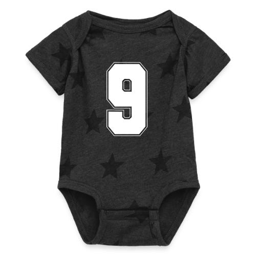 White Number 9 – Varsity Font - Baby 5 Star Print One Piece
