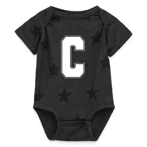 White Letter C – Varsity Alphabet Monogram - Baby 5 Star Print One Piece