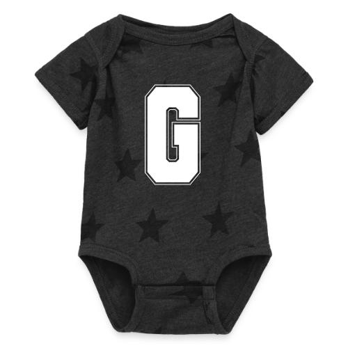 White Letter G – Varsity Alphabet Monogram - Baby 5 Star Print One Piece