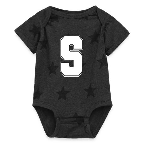 White Letter S – Varsity Alphabet Monogram - Baby 5 Star Print One Piece