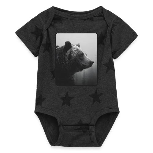 Grizzly Bear Black White Portrait Design - Baby 5 Star Print One Piece