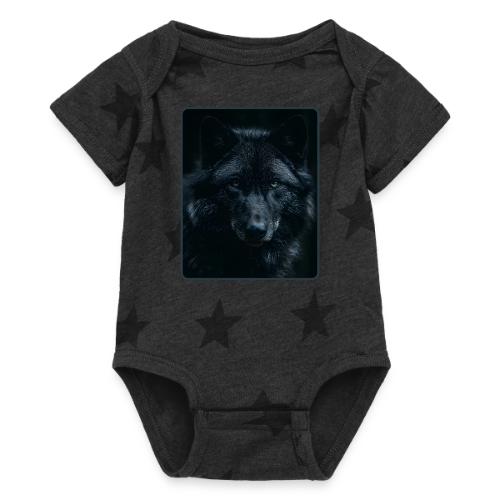 Black Wolf Intense Eyes Portrait Design - Baby 5 Star Print One Piece
