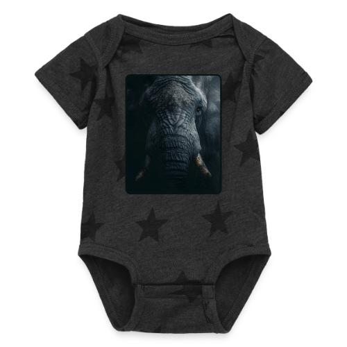 Shadow Elephant Intense Eyes Design - Baby 5 Star Print One Piece
