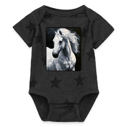 White Horse Oil Painting Design - Baby 5 Star Print One Piece