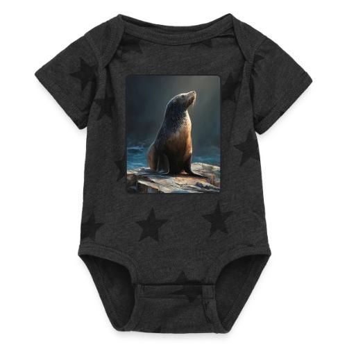 Fur Seal Artistic Shore Portrait Design - Baby 5 Star Print One Piece
