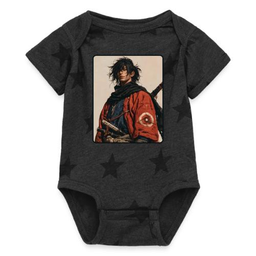 Young Samurai Warrior Portrait - Baby 5 Star Print One Piece