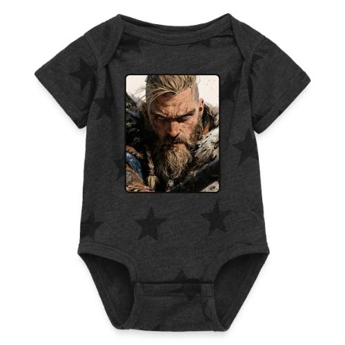 Fierce Viking Warrior Portrait - Baby 5 Star Print One Piece