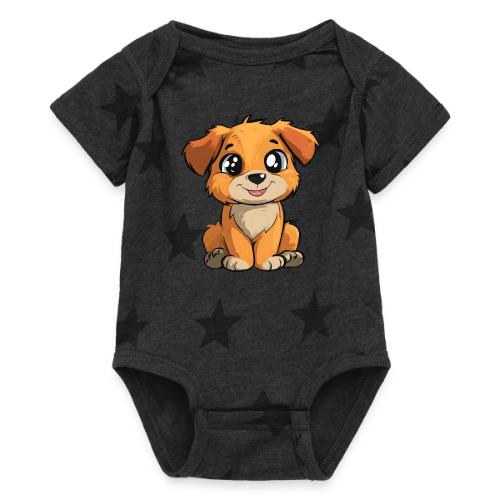 Cute Sitting Puppy Cartoon with Big Eyes - Baby 5 Star Print One Piece