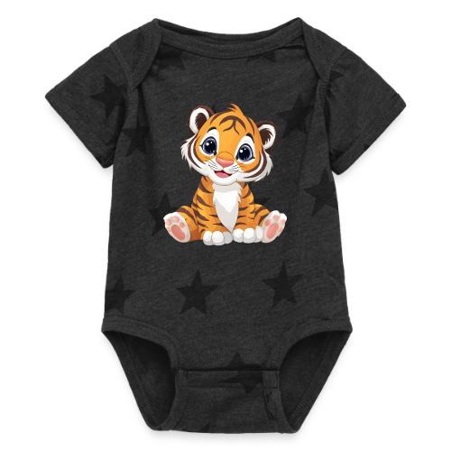 Adorable Cartoon Tiger Cub with Innocent Eyes - Baby 5 Star Print One Piece