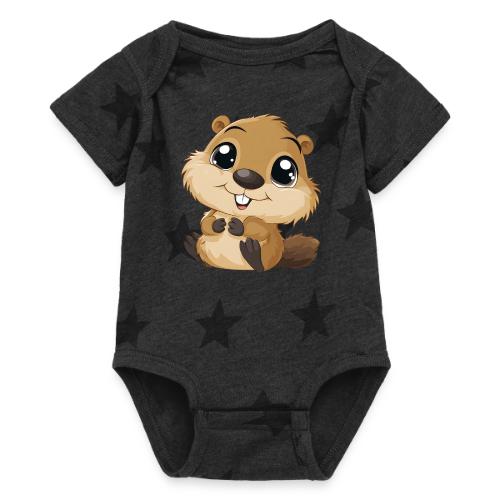 Adorable Cartoon Baby Beaver with Big Eyes - Baby 5 Star Print One Piece