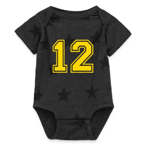 Number 12 in a classic athletic collegiate font - Baby 5 Star Print One Piece