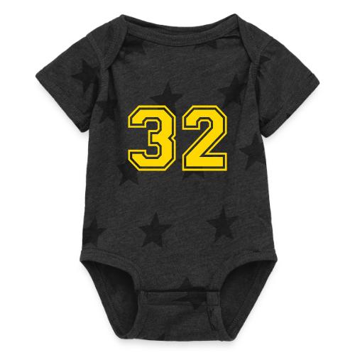Number 32 in a classic athletic collegiate font - Baby 5 Star Print One Piece