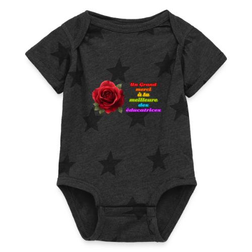 Thank You Educator: Pink and Rainbow Message - Baby 5 Star Print One Piece