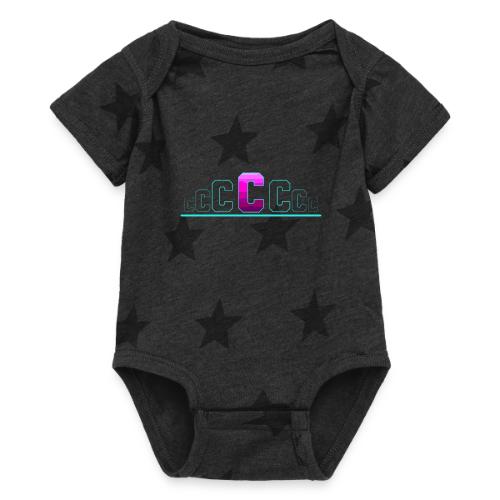 Letter C – Capital Varsity Alphabet Monogram - Baby 5 Star Print One Piece