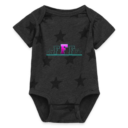 Letter F – Capital Varsity Alphabet Monogram - Baby 5 Star Print One Piece
