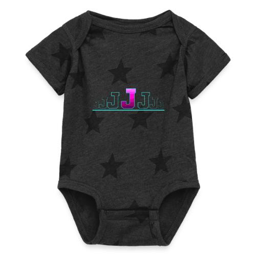 Letter J – Capital Varsity Alphabet Monogram - Baby 5 Star Print One Piece