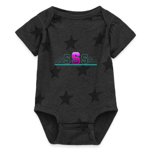 Letter S – Capital Varsity Alphabet Monogram - Baby 5 Star Print One Piece