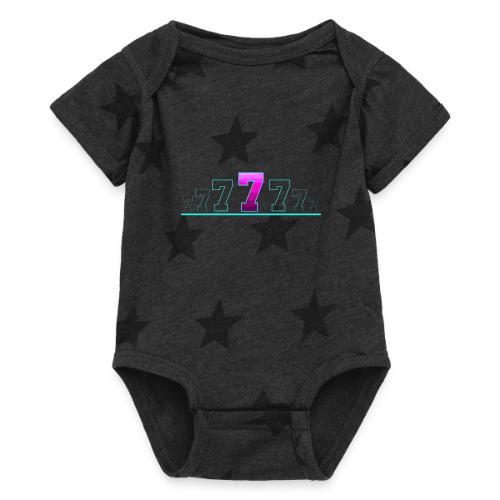 Number 7 in Magenta: Varsity Font - Baby 5 Star Print One Piece