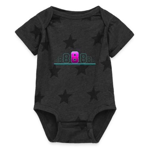 Number 8 in Magenta: Varsity Font - Baby 5 Star Print One Piece