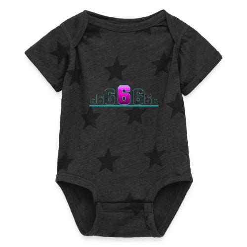 Number 6 in Magenta: Varsity Font - Baby 5 Star Print One Piece