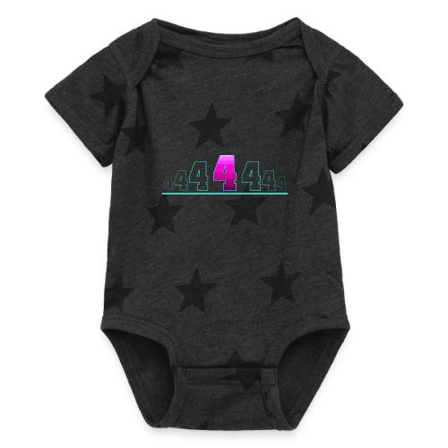 Number 4 in Magenta: Varsity Font - Baby 5 Star Print One Piece