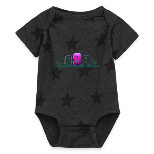 Number 9 in Magenta: Varsity Font - Baby 5 Star Print One Piece