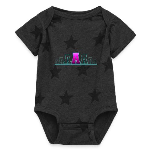 Letter A – Capital Varsity Alphabet Monogram - Baby 5 Star Print One Piece