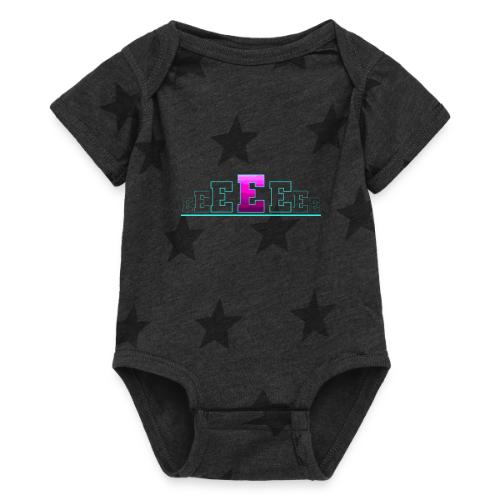 Letter E – Capital Varsity Alphabet Monogram - Baby 5 Star Print One Piece