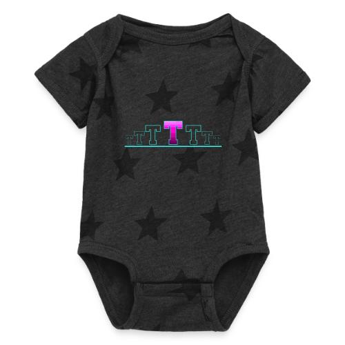Letter T – Capital Varsity Alphabet Monogram - Baby 5 Star Print One Piece