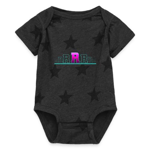 Letter R – Capital Varsity Alphabet Monogram - Baby 5 Star Print One Piece