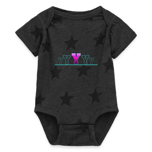 Letter Y – Capital Varsity Alphabet Monogram - Baby 5 Star Print One Piece