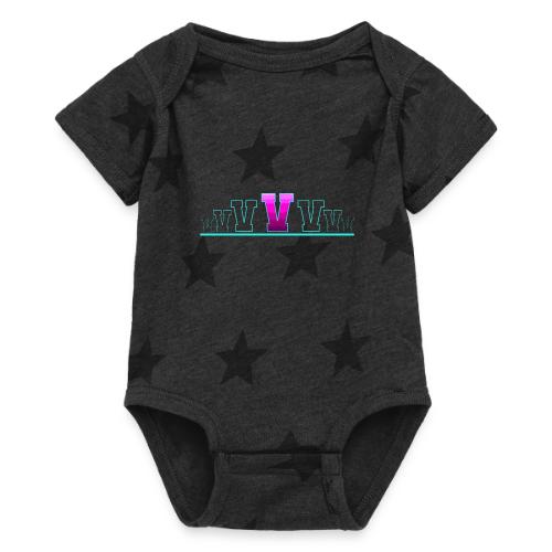 Letter V – Capital Varsity Alphabet Monogram - Baby 5 Star Print One Piece