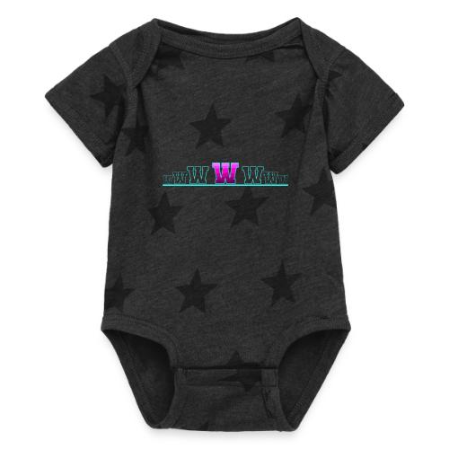 Letter W – Capital Varsity Alphabet Monogram - Baby 5 Star Print One Piece