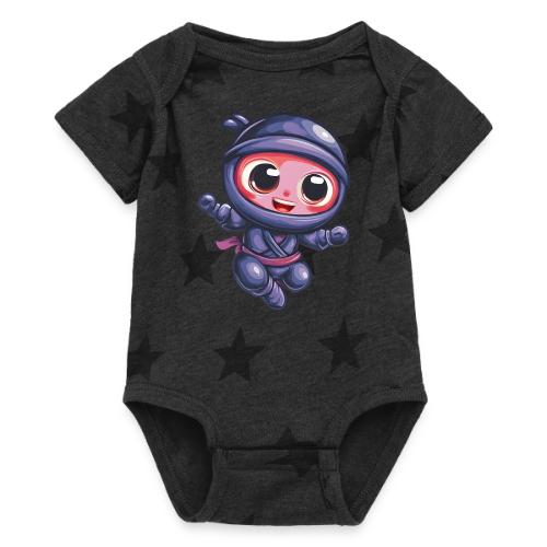Joyful Cartoon Baby Ninja Jumping in Action - Baby 5 Star Print One Piece