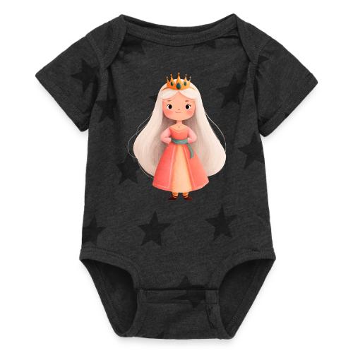 Cute Cartoon Little Princess with Long Hair - Baby 5 Star Print One Piece