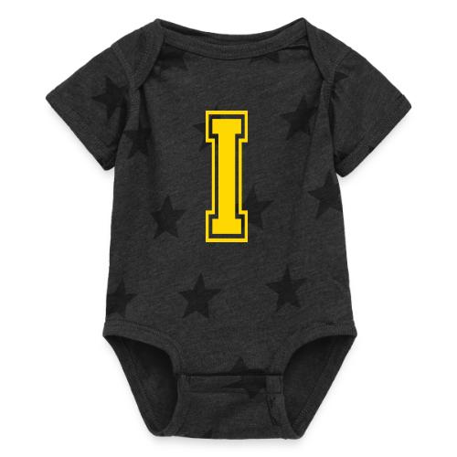 Letter I – Capital Athletic Alphabet Monogram - Baby 5 Star Print One Piece