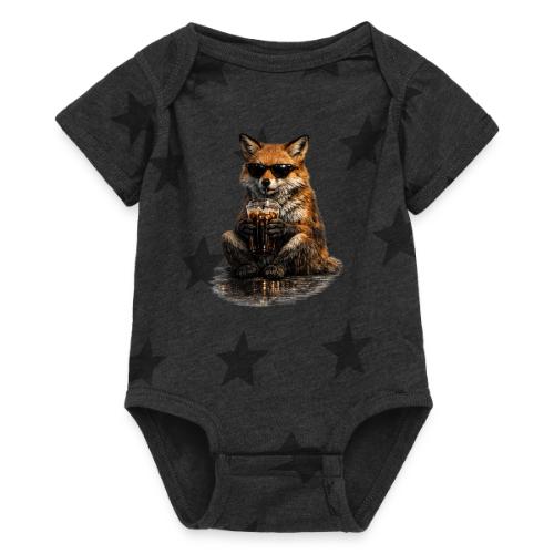 Cool Red Fox Wearing Sunglasses Drinking Coffee - Baby 5 Star Print One Piece