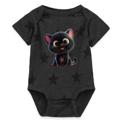 Adorable 3D Black Kitten with Big Eyes - Baby 5 Star Print One Piece