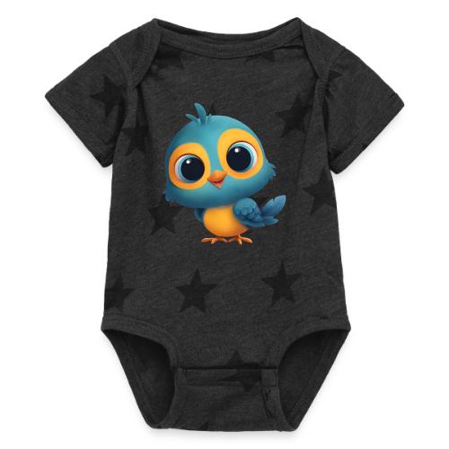 Joyful Cartoon Bird Standing in Yellow and Blue - Baby 5 Star Print One Piece