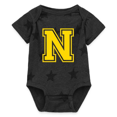Letter N – Capital Athletic Alphabet Monogram - Baby 5 Star Print One Piece