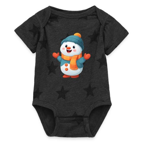 Joyful Cartoon Snowman with Winter Outfit - Baby 5 Star Print One Piece