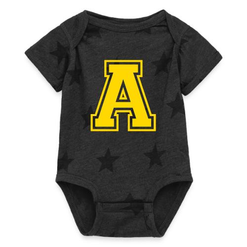 Letter A – Capital Athletic Alphabet Monogram - Baby 5 Star Print One Piece
