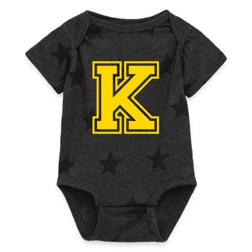 Letter k – Capital Athletic Alphabet Monogram - Baby 5 Star Print One Piece