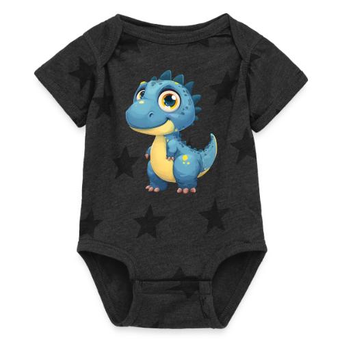 Smiling Blue and Yellow Baby Dinosaur - Baby 5 Star Print One Piece