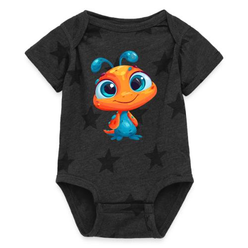Fun Cartoon Alien in Orange and Blue - Baby 5 Star Print One Piece